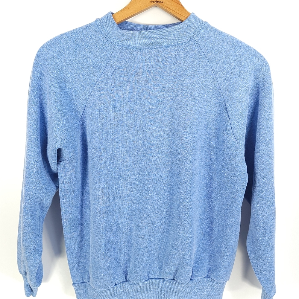 Vtg Sweatshirt Mens Med 38-40 Blue Blank Sportswear Long Sleeve Pullover USA 80s